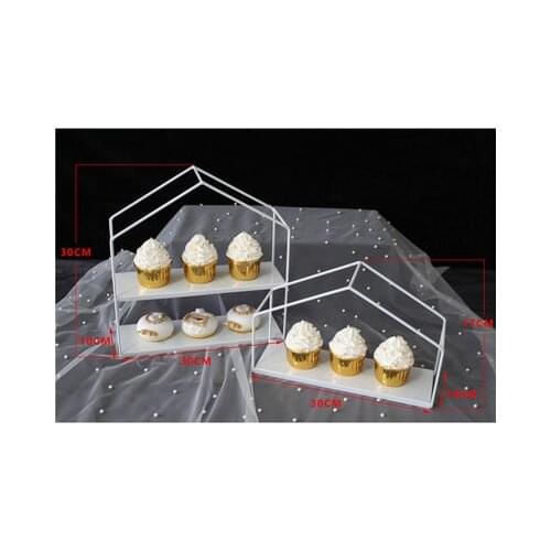 White Gold Cake Stands for Cupcake Dessert Donuts Pastries Display Holder Wedding Metal House Type Cakes Tray Bakeware
