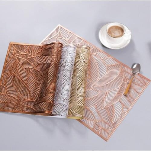 Hollow Leaf PVC Placemat Bronzing Dining Table Mats Disc Bowl Pads Pot Holder Western Restaurant Steak Pad Home Kitchen Decor