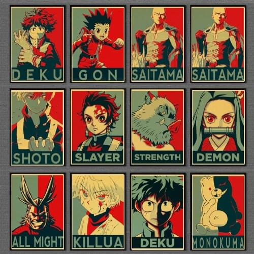 Anime My Hero Academia/Danganronpa/ One Piece Retro poster Home decoration Retro Poster Painting Room Wall stickers Art Decor