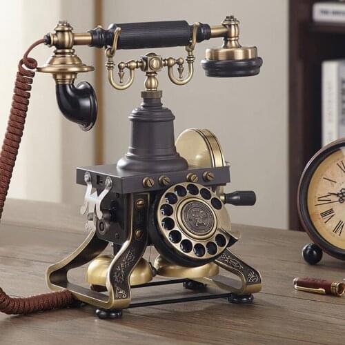 Retro Vintage Antique Style Corded Rotary Dial Desk Telephone Phone with Mechanical Ringtone Home Office Bar Decoration