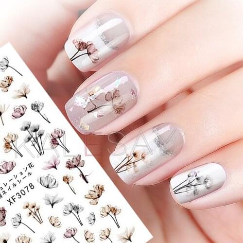 DIY 3D Lotus Nail Sticker for Design Decoration Mum Cartoon Flower Nail Art Decals Adhesive Sticker for Manicure Nail Wraps