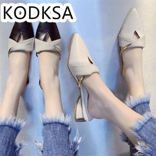 Pointy Toe Sandals For Women 2021 New Summer Chunky Heels For Womens Shoes With Topless Slippers For Womens Outer Wear Korean