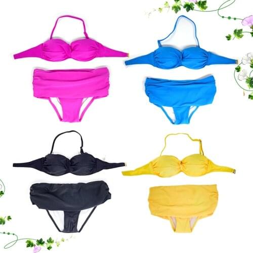 Sexy Women Bikini Sets Push-Up Underwire Front Twist Underwire Bandeau Removable Pad Swimwear Mid Waist Bathing Suit