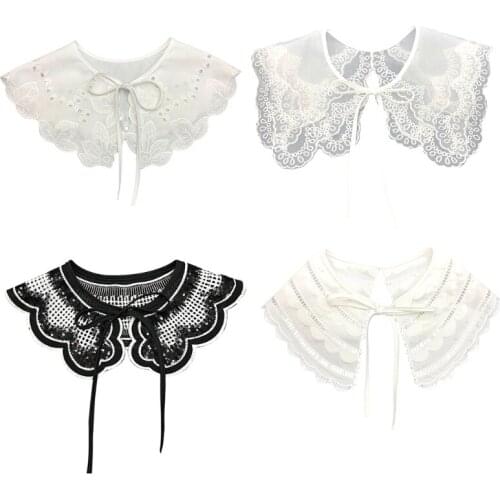 Detachable Half Shirt False Fake Collar Embroidery Neck Ruff Shawl Dickey Mini Cape Lace-Up Ribbon Necklace Capelet