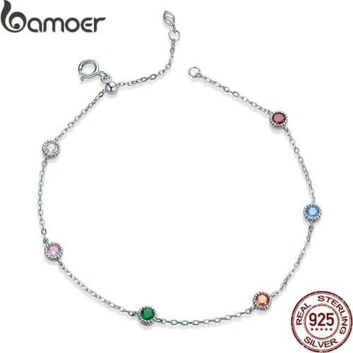 Bamoer Silver S925 Chain Bracelet Sterling Silver Colorful Summer Bracelets Fine Jewelry Anti-allergy Gifts for Girl SCB184