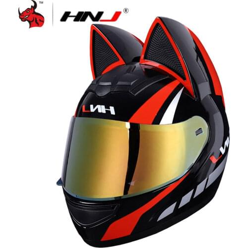 HNJ Motorcycle Helmet Women Moto Helmet Moto Ear Helmet Personality Full Face Motor Helmet Motocross Capacete Casque Black