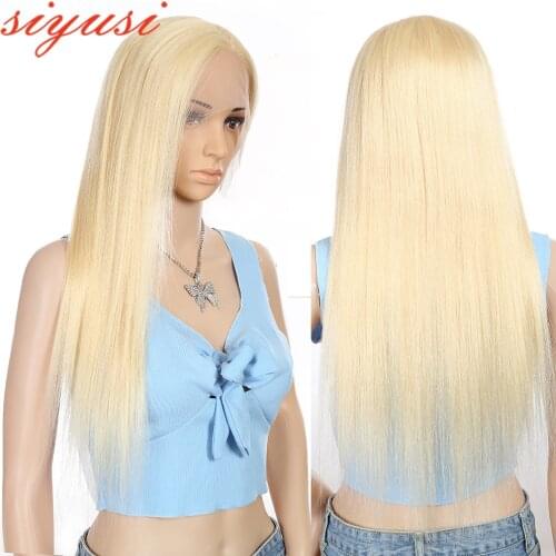 SIYUSI Brazilian Straight Remy Density 150% Blonde Lace Human Hair Wigs 13x1 Transparent 613 Blonde Lace Wigs For Woman