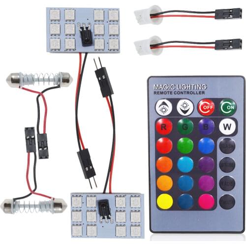 T10 Car Led RGB DC 12V 5050 12SMD Auto Led Remote Controller Panel Interior Auto Lamp Atmosphere Dome Festoon BA9S Reading Light