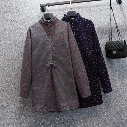 Printed Thick Long Sleeved Plus Size Korean Autumn Elegant Fashion Blouses And Tops WomenS Oversize Shirt Clothing 2021 Female