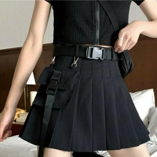 Punk Women Girl Cargo Skirt Vintage Pocket Pleated Japanese Gothic Frill
