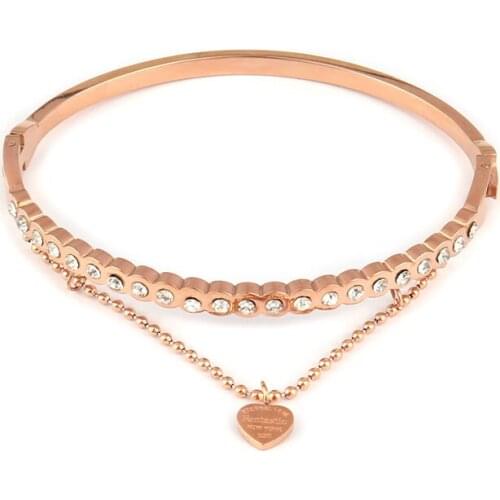 Luxury Women Jewelry Cuff Bracelet Bangles Stainless Steel Bangles For Women Love Heart Pendant Bracelets Bangle