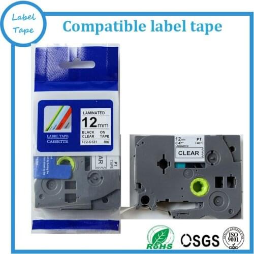 10 packs 12mm TZe-S131 Black on Clear TZ-S131 compatible label tapes for PT label printers