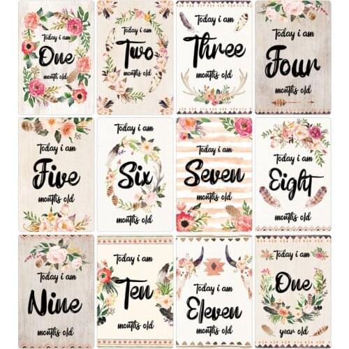 12 Sheet Baby Milestone Cards Newborn Monthly Memorial Growth Record Photo Cards Photo Sharing Cards Infant Baby Photo Landmark