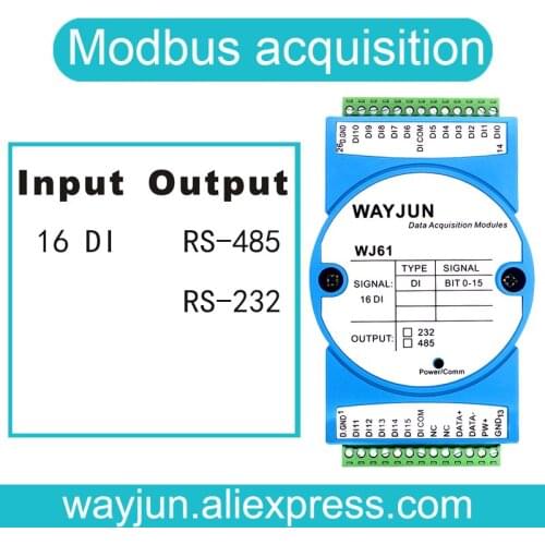 16-way DI switch/dry contact signal to RS485/232 remote IO module Modbus protocol WJ61