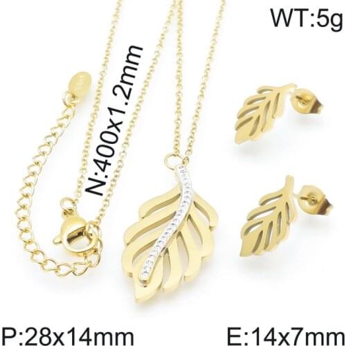 3 Colors Fashion Leaf Stainless Steel Jewelry Pendant Earrings Sets For Women Free Shipping SBJZGOBG