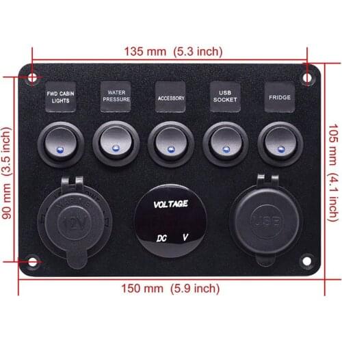 5 Gang ON-OFF Toggle Switch Panel 2USB 12V for Car Boat Marine RV Truck Camper