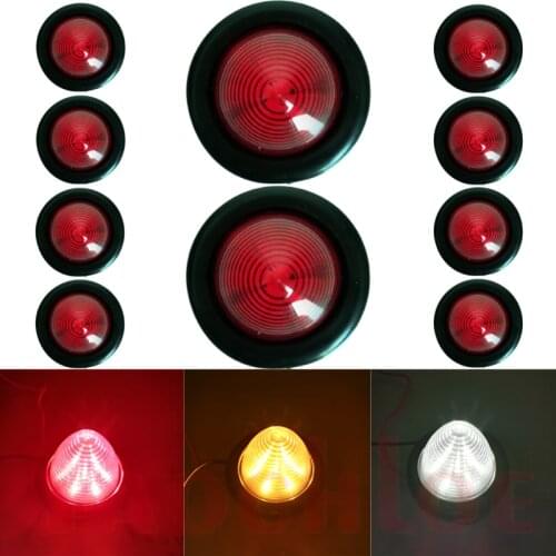 10Pcs 12V 24V Truck Trailer Round Side Marker Lights Turn Signals Tractor Lorry Boat LED Lamp Red White Amber Clearance Light