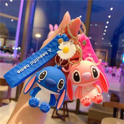 Disney cartoon doll Stitch keychain PVC cute doll car bag pendant couple keychain small gift Toy Figures