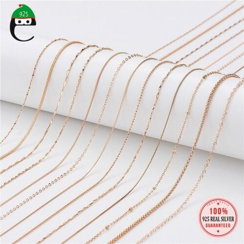 ElfoPlataSi Genuine 925 Sterling Silver Rose Water-wave Snake Box Beads Chain For Woman 40/45cm Chain Necklace Accessories DC22