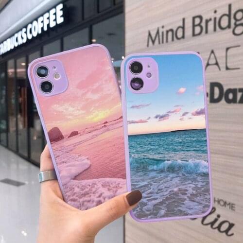 Phone Case For iPhone 12 11 Mini Pro XR XS Max 7 8 Plus X Beach Summer Sea Matte transparent Purple Cover