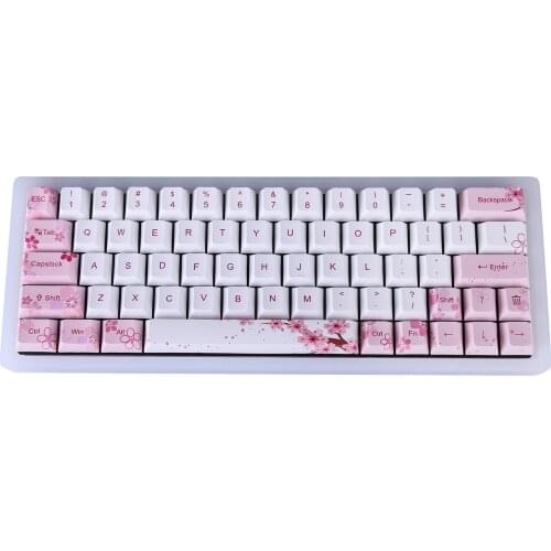 GD64 64 Keys Dual Mode Bluetooth 60% Custom Mechanical Keyboard Hot-Swappable (Tourmaline Blue V2 62g Switch) - Sakura Keycap