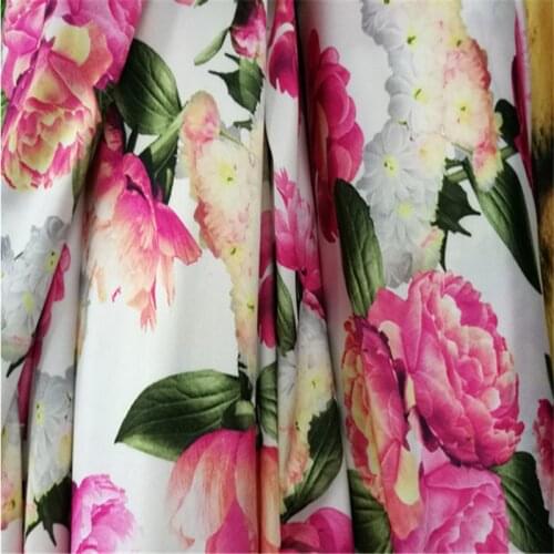 Peony Flower Print Elastic Cloth Fabric 2020 High quality Milk Slik Bottom DIY Fabrics For Sewing Dance Dress Homedecor