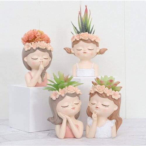 Elegant Female Head Resin Succulent Pots Cactus Decorations Garden Pots