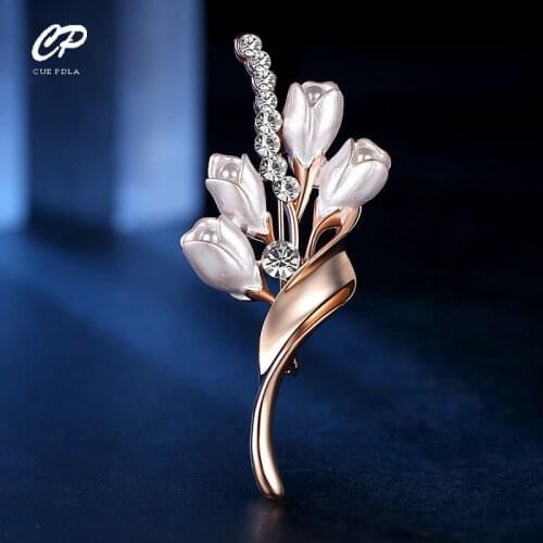 Elegant Gold Flower Tulip Brooch Sweet Flowers Pin Gift For Women Wedding Engagement Party Jewelry