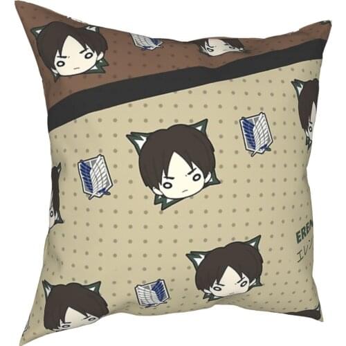 Eren Yeager Pattern Attack On Titan Pillowcase Home Decor Cushion Cover Throw Pillow for Sofa Polyester Double-sided Printing