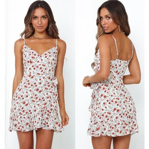 JH 2020 Bohemian Style Women Summer A-Line Dress sexy gril Short Backless Slip Elastic Waist Sleeveless Dresse 1517