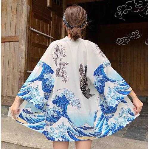 Japanese style cardigan sunscreen clothing womens mid-length ins summer thin loose coat Ukiyo-e robe top Harajuku Streetwear