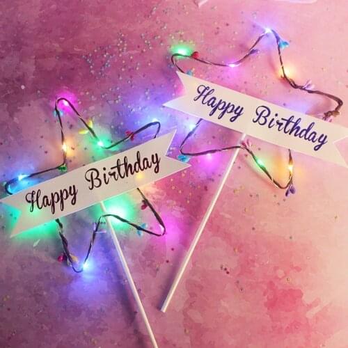Kawaii Starry Light Cake Paper Decoration DIY Handmade Birthday Girl Boy Gift Cake Topper Party Decoration Accessories Supplies
