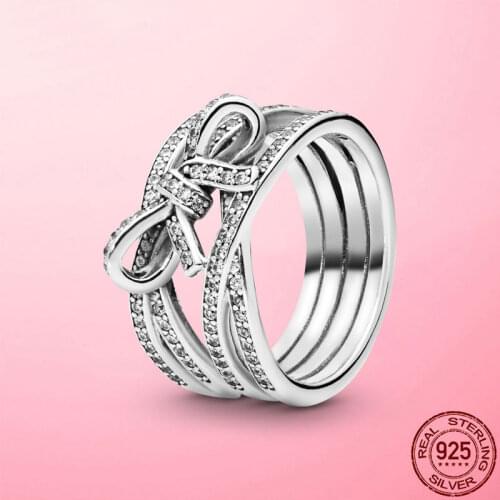 Female Bow Rings 2021 New 925 Sterling Silver Sparkling & Polished Finger Ring for Women Wedding Engagement Fine Jewelry Gift