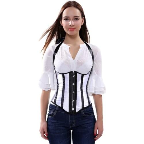 Underbust Corset for Women Korsage Sexy Halterneck Striped Bustier Lace Up Boned Satin Wedding Plus Size Vintage Party Clubwear