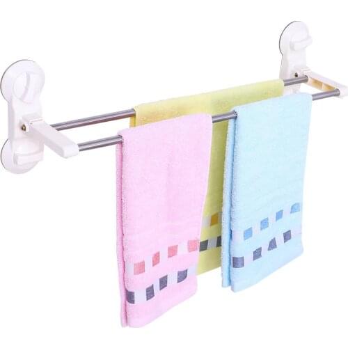 Bathroom Door Back Suction Cup Metal Double Pole Towel Rack No Drill Towel Bar for Glass Shower Door