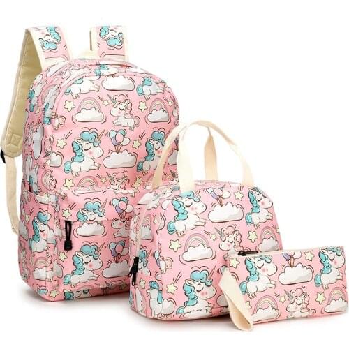 3pcs/set Cute Girls Unicorn Backpack with Insulation Lunch Bag Pencil Case Women laptop Bag Student Large Capacity Shoulder Bags