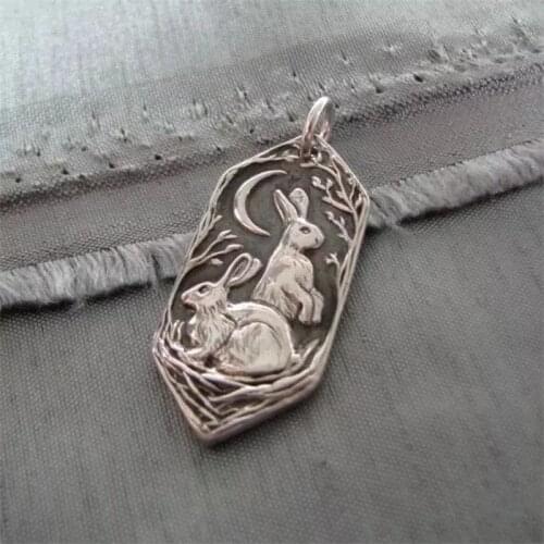 Fashion Moon Silver Colour Plated Rabbit Pendant Necklace Boho Womens Jewelry Charm Chain Necklace Accessories Party Jewelry