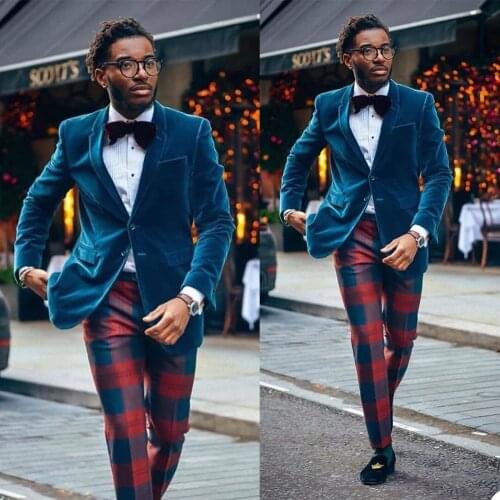 Fashion Men Tuxedos Custom Made Notched Lapel Velvet Blazer Handsome Photoshoot Casual Daily 2 Pieces Sets