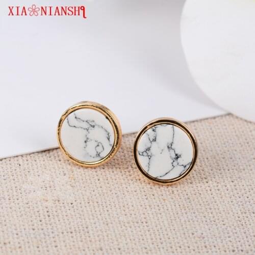 New Arrival boucle d'oreille femme 2018 Girls Jewelry Trendy Round Marbled White Stone Stripe Gold Color Stud Earrings For Women