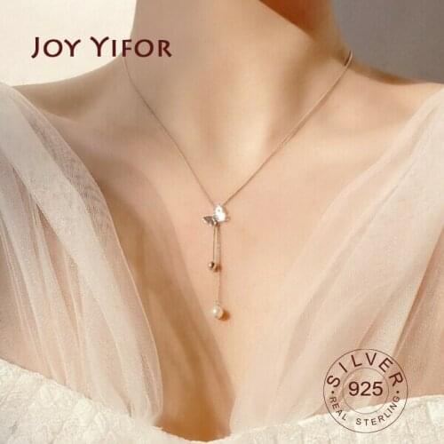 Trendy 925 Sterling Silver adjustable Zirconia butterfly pearl tassel Necklace For Women Gift beads Choker Wedding Jewelry