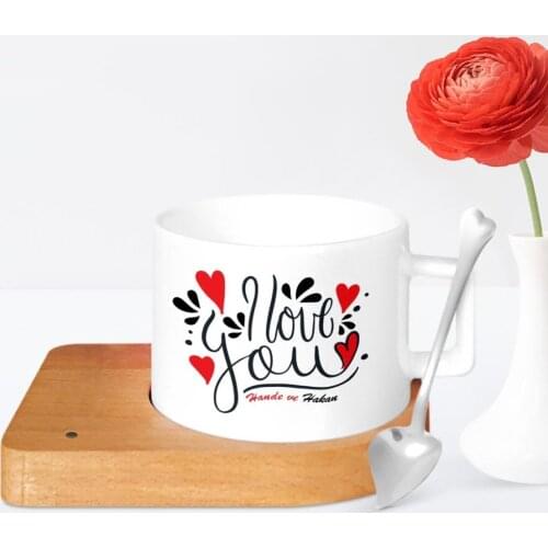 Personalized Love You Wood Altlıklı Ceramic Cup-1