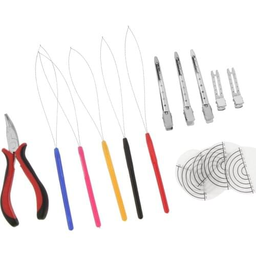 Hair Extension Feather Pliers Pulling Tool Hook Clip With Heat Shield Kit