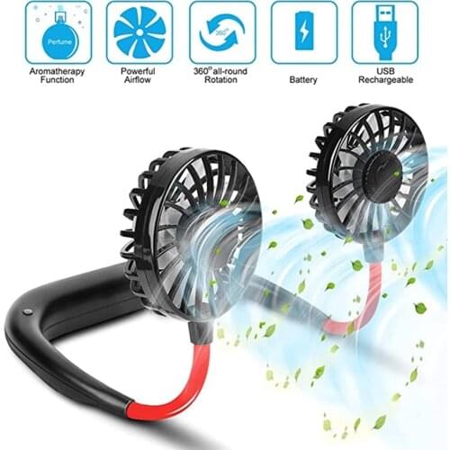 Portable fan USB cold fan hands free neck fan hanging rechargeable mini sports fan 3-speed adjustable neck dual fan Home Office