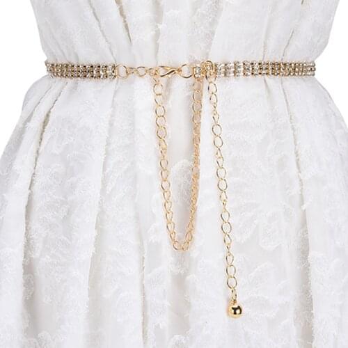 Fashion Women Belts Hip High Waist Gold Silver Metal Chain Belt Chunky Fringes Crystal Diamond Waist Chain