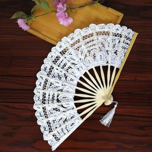 100PCS Handmade Cotton Lace Folding Hand Fan for Party Bridal Wedding Decoration