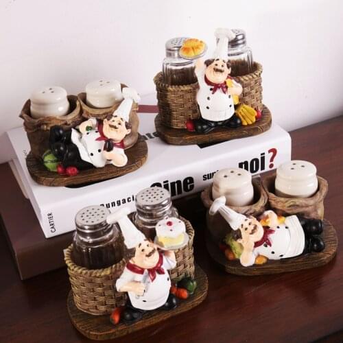 Resin Chef Pepper Bottle Figurine Kitchen Chef Status Ornament Cute Chef Pepper Bottle Cute Character Decoration