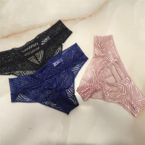 Lace-trimmed panties back thin belt hollow panties Lace cotton crotch large size low-waist panties ladies briefs