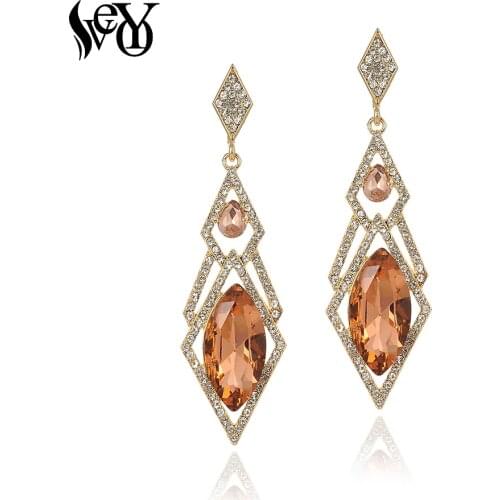 VEYO Trendy Crystal Rhinestone Earrings Drop Elegant Hollow Party Earrings High Quality For Woman brincos