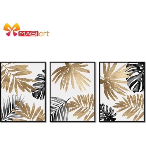 Cross stitch kits Embroidery needlework sets 11CT water soluble canvas patterns 14CT Floral style gloden leaf-NCMF211