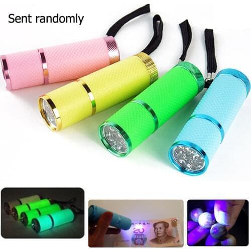 1Pc 395nm UV 9 LED Flashlight Portable Nail Gel Curing Backlight Torch Ultra Violet Currency Detector Light lantern